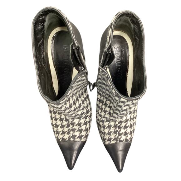 Alexander McQueen Women Booties S.7 Black And White Houndstooth Pattern Zippers - Picture 5 of 6